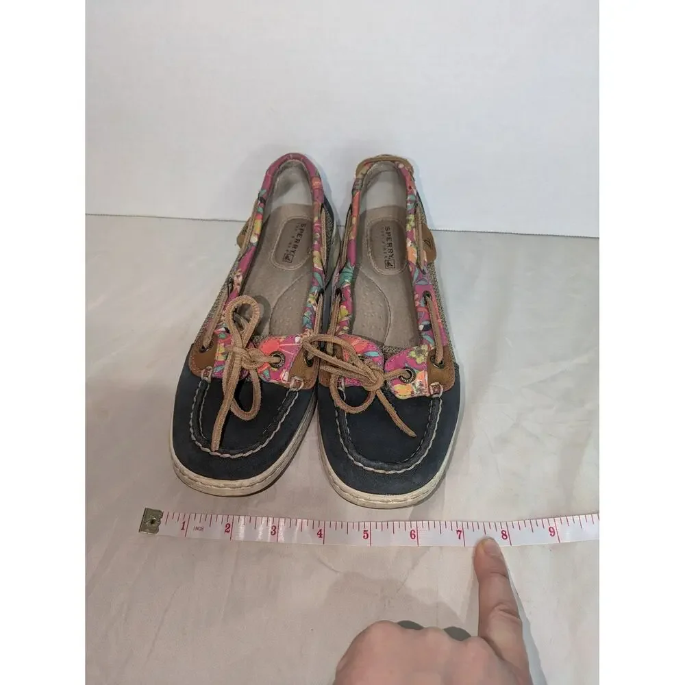 Sperry Womens 6M Top-Sider Boat Shoes Floral Accent Navy Blue Deck Shoes Loafers